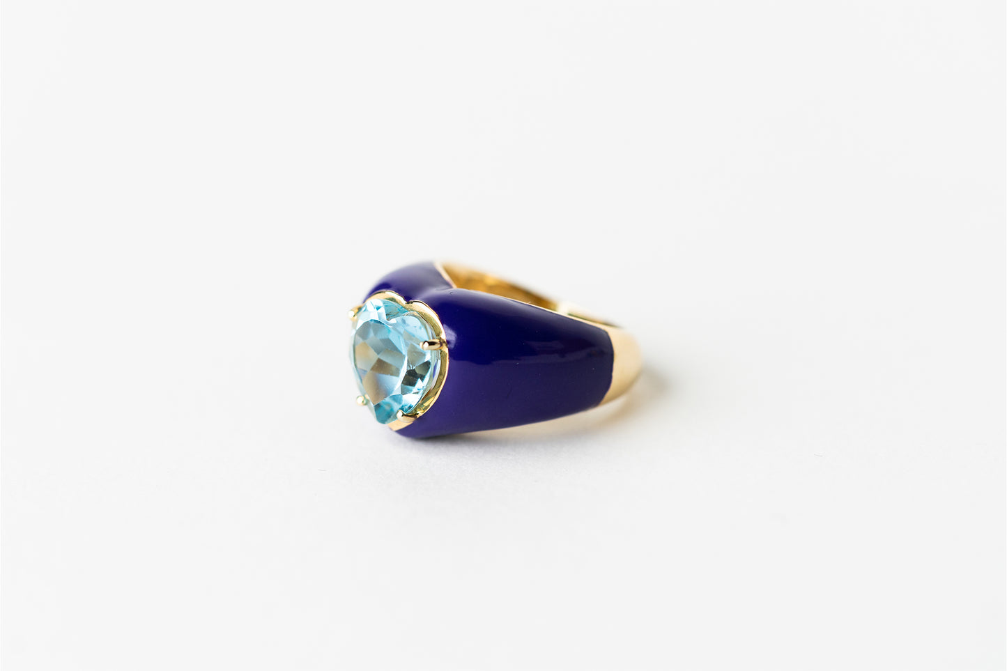 Blue Topaz Heart and Purple Enamel Roma Ring