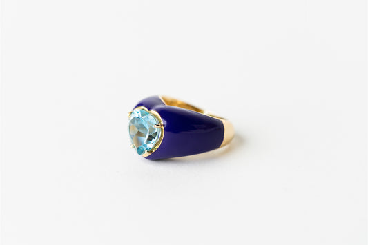 Blue Topaz Heart and Purple Enamel Roma Ring