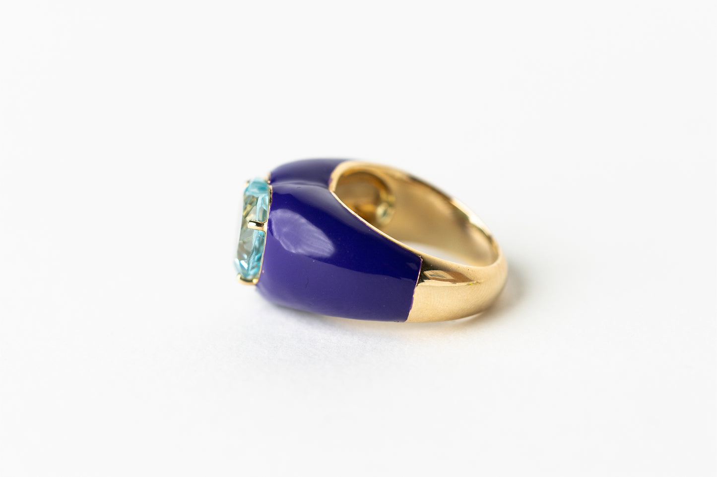 Blue Topaz Heart and Purple Enamel Roma Ring