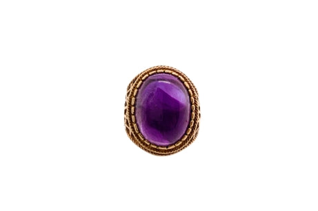 Cabochon Amethyst Basket Ring in 9ct Gold