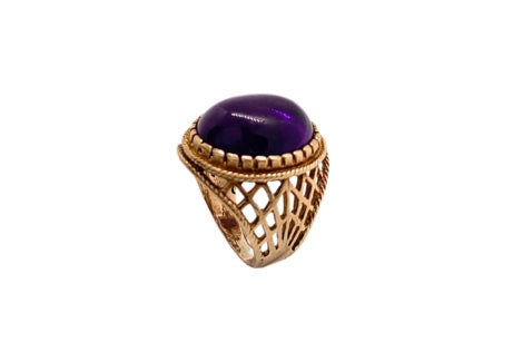 Cabochon Amethyst Basket Ring in 9ct Gold