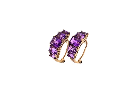 Graduated Emerald Cut Amethyst Earrings