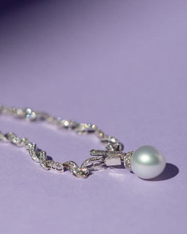 Diamond Necklace with Pearl Drop Pendant