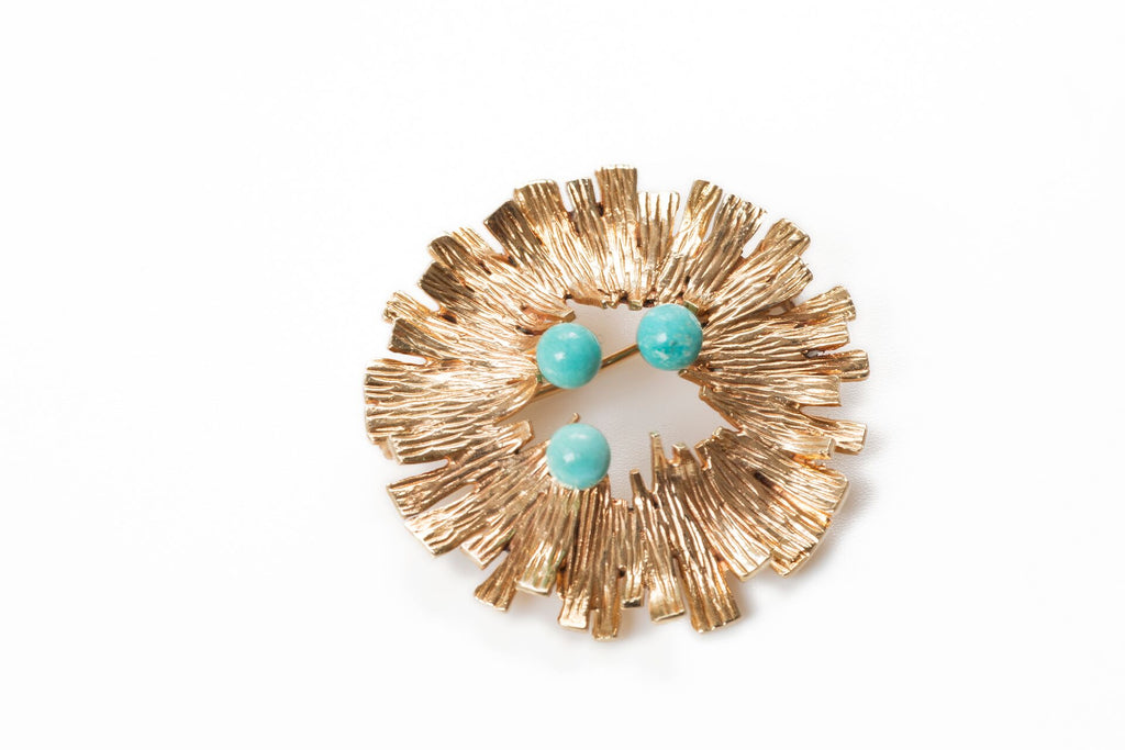 Modernist Gold and Turquoise Brooch