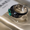 Columbian Emerald and Black Diamond RIng, 18 Carat White Gold, Made in Italy