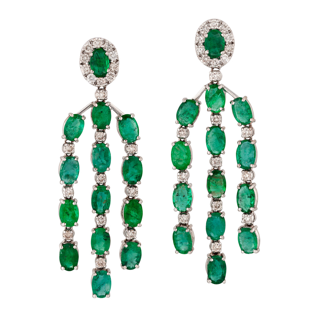 Emerald and Diamond Chandelier Earrings, 18 Carat  White Gold