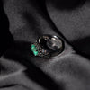 Columbian Emerald and Black Diamond RIng, 18 Carat White Gold, Made in Italy