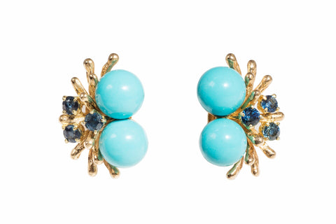 Turqouise and Sapphire Gold Earrings