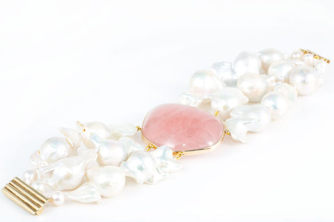 Baroque Pearl and Vintage Rose Quartz Bracelet by Renata for Knightsbridge Rocks